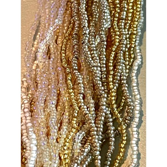 Clam Shell Vintage Multi Strand Seed Bead Necklace Gold & White - Picture 7 of 8